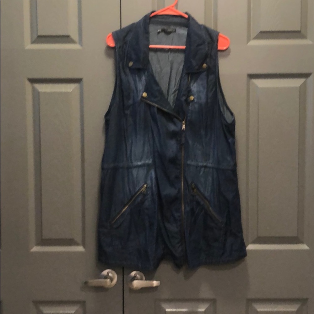 Maurices Navy Blue Faux Leather Moto Vest